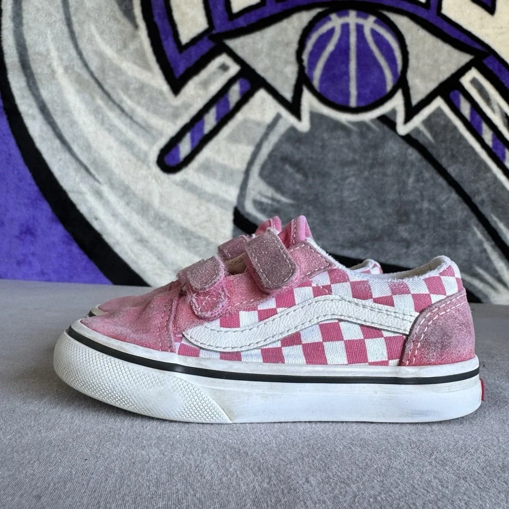 Size 8c - Vans Off The Wall Old Skool Pink White Checkerboard Kids Shoes